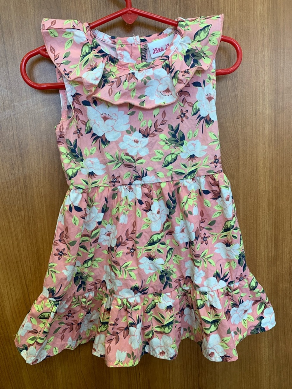 Little Lass Coral Pink Floral Ruffle-Hem Girls' Dress